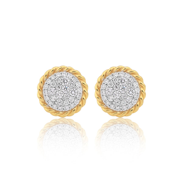 0.99 Ct Natural Diamond Stud Earrings G-H VS Round Brilliant 18K Gold Tops