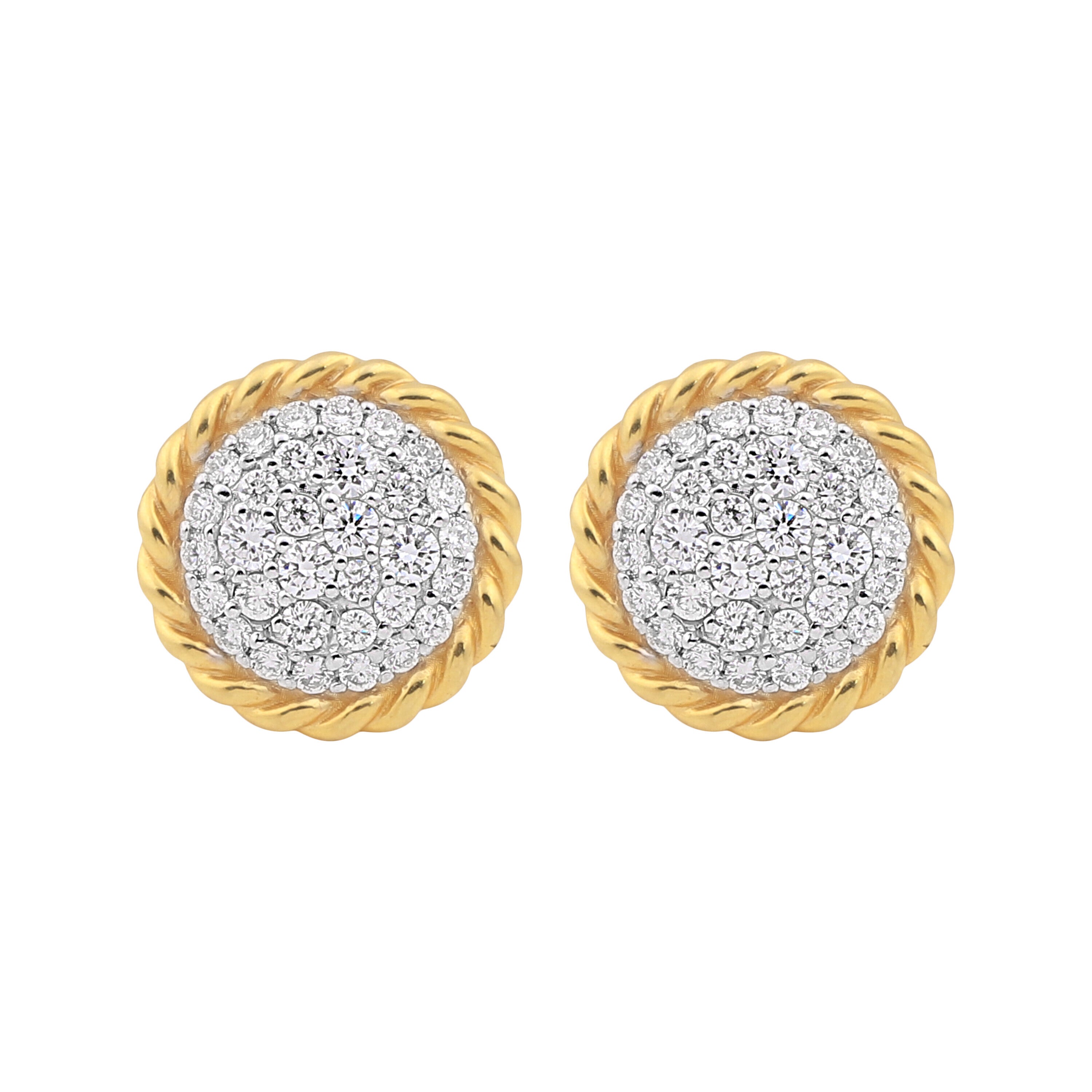 0.99 Ct Natural Diamond Stud Earrings G-H VS Round Brilliant 18K Gold Tops
