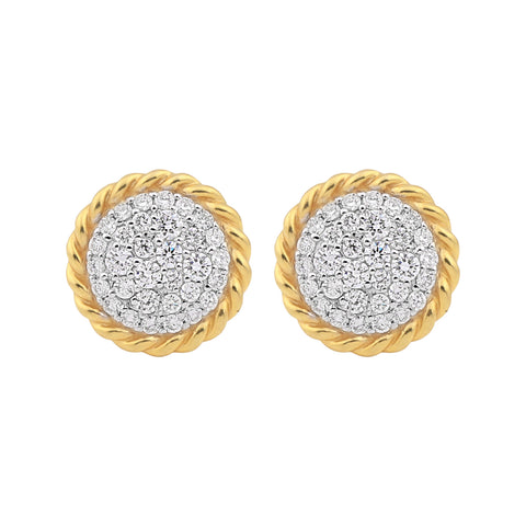 0.99 Ct Natural Diamond Stud Earrings G-H VS Round Brilliant 18K Gold Tops