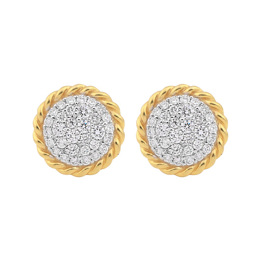 0.99 Ct Natural Diamond Stud Earrings G-H VS Round Brilliant 18K Gold Tops