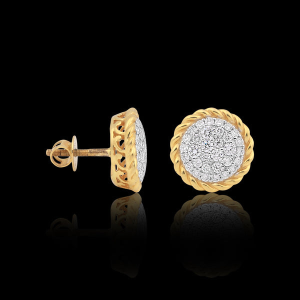 0.99 Ct Natural Diamond Stud Earrings G-H VS Round Brilliant 18K Gold Tops