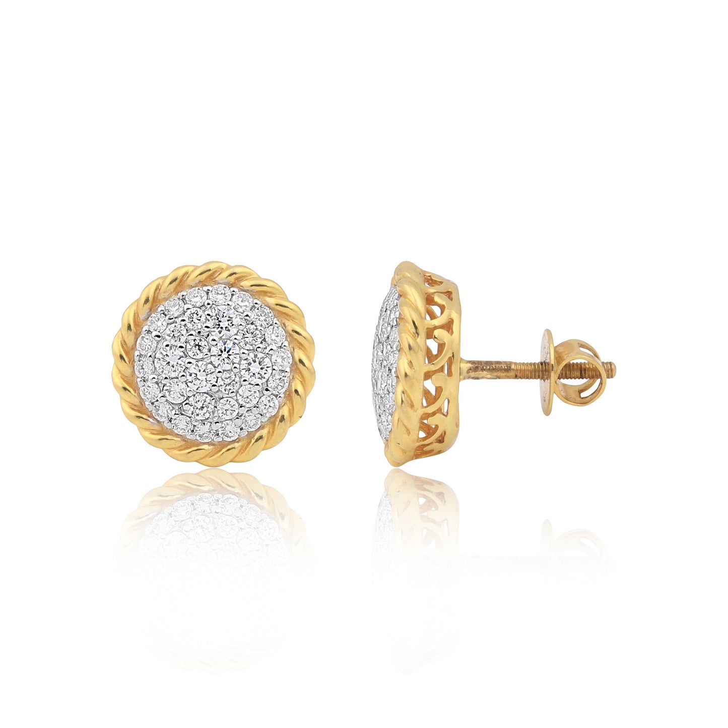 0.99 Ct Natural Diamond Stud Earrings G-H VS Round Brilliant 18K Gold Tops