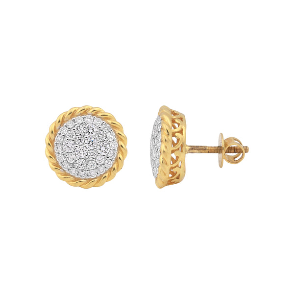 0.99 Ct Natural Diamond Stud Earrings G-H VS Round Brilliant 18K Gold Tops