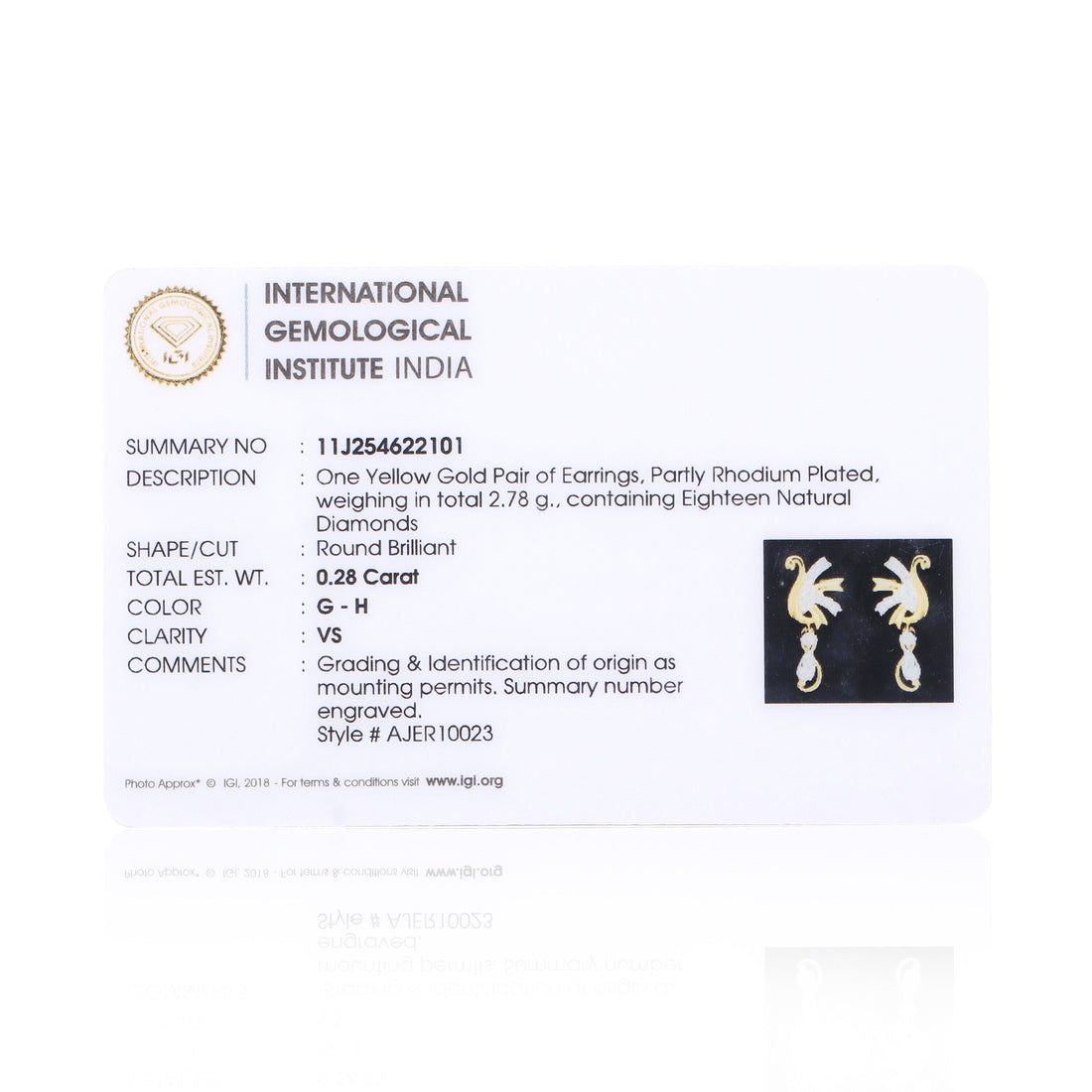 IGI Certified 0.28 Ct Diamond Stud Earrings G-H VS Brilliant Cut Tops