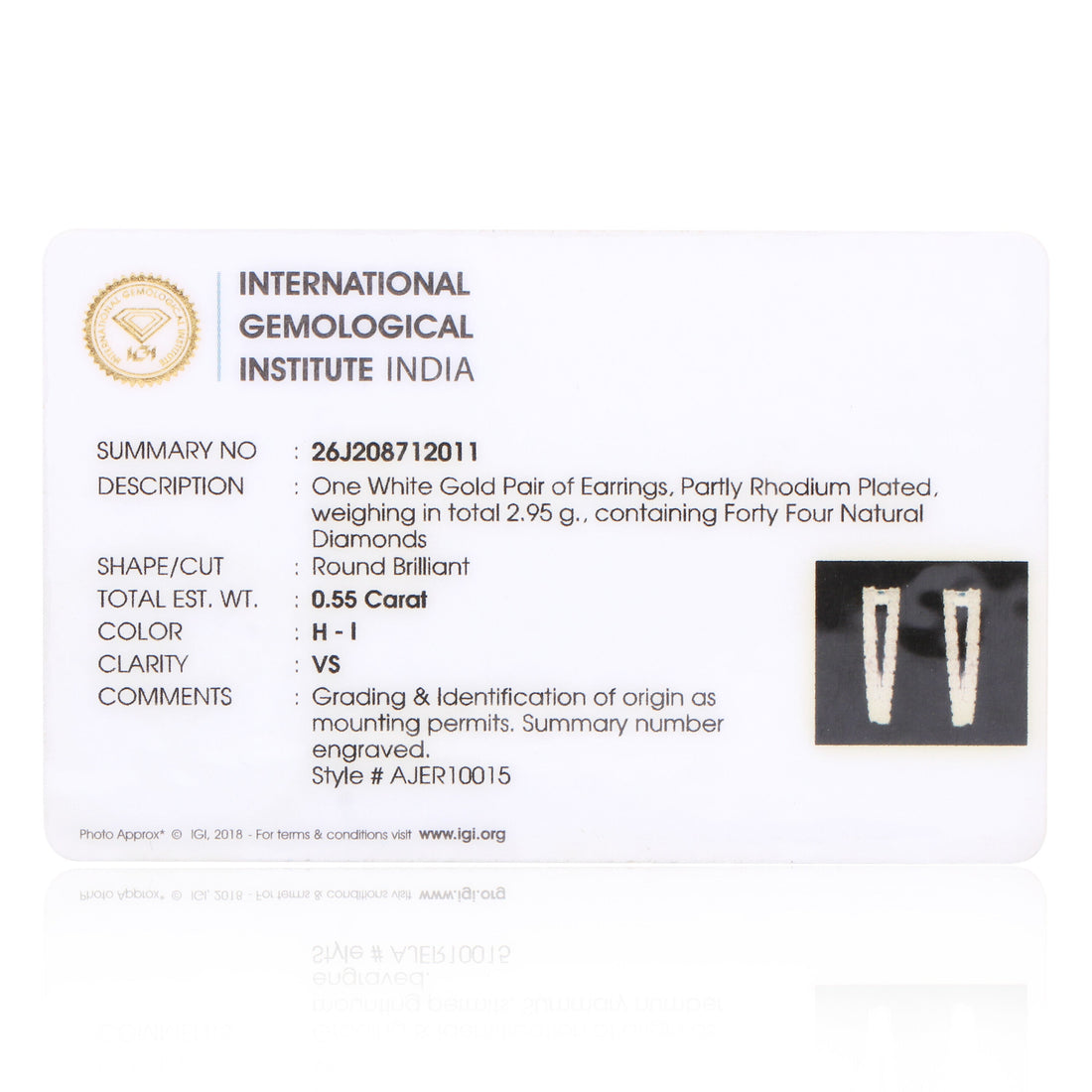 0.55 Ct Round Diamond Stud Earrings IGI Certified H-I VS 18K Gold Jewellery