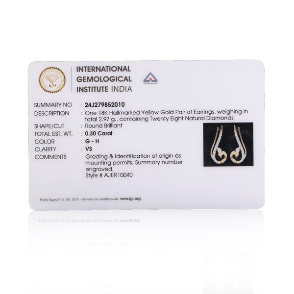 0.47 Ct Natural Diamond Stud Earrings IGI Certified G-H VS Round 18K Gold Tops