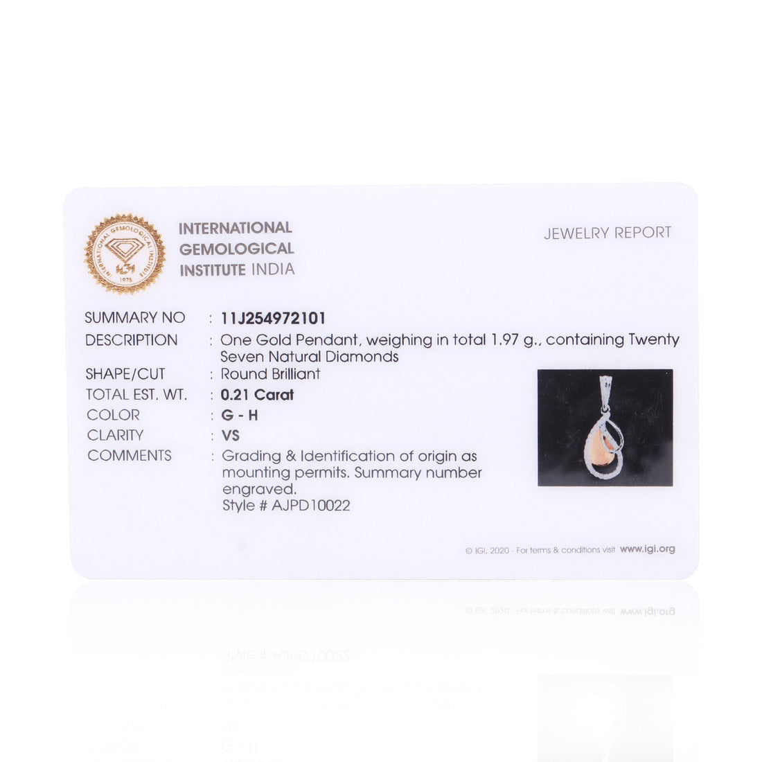 Anniversary Gift Pendant 0.21 Ct IGI Certified Natural Diamond in 18K Gold - view 4