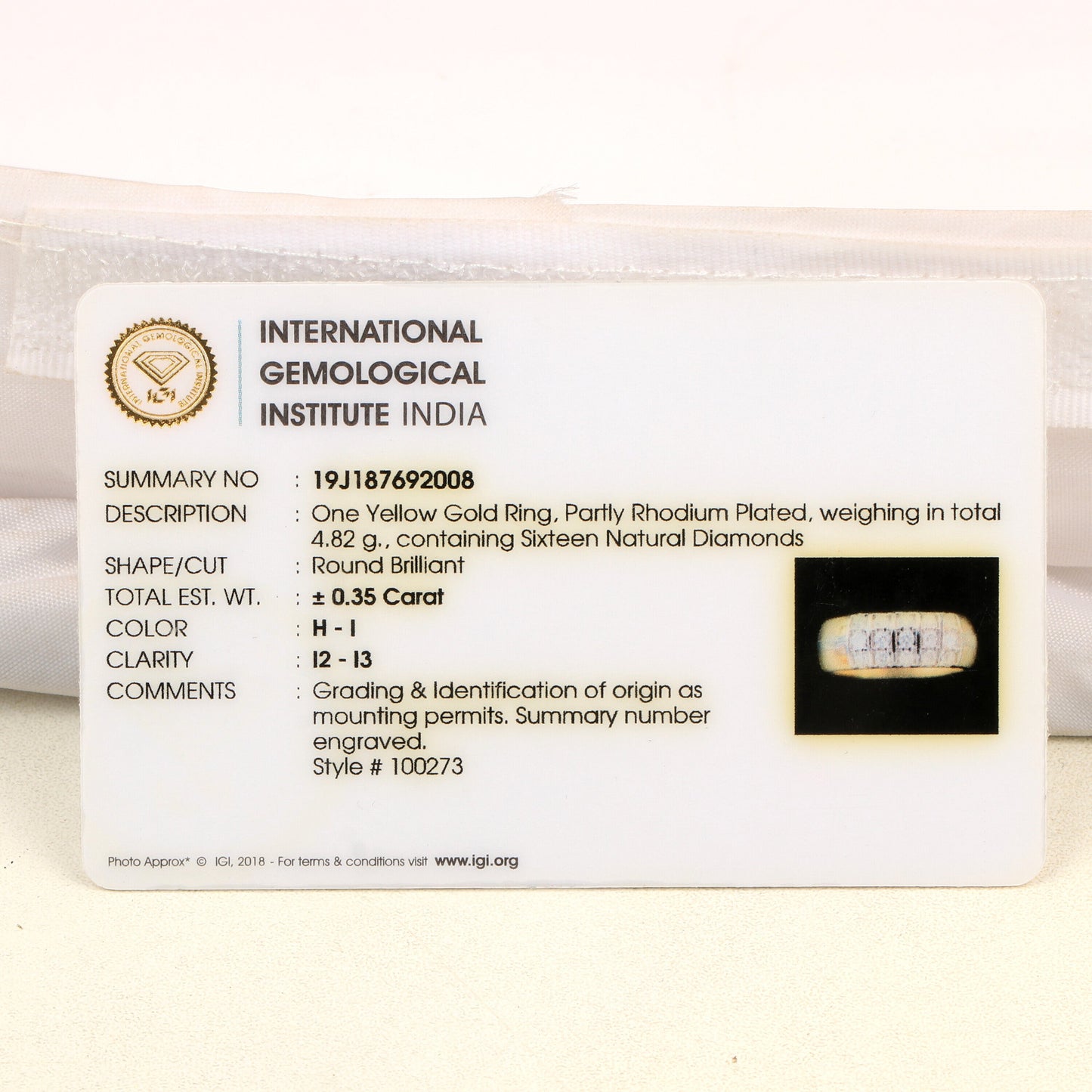0.35 Ct Diamond Men's Ring 18K Gold IGI Certified H-I I1 Natural Diamond Ring