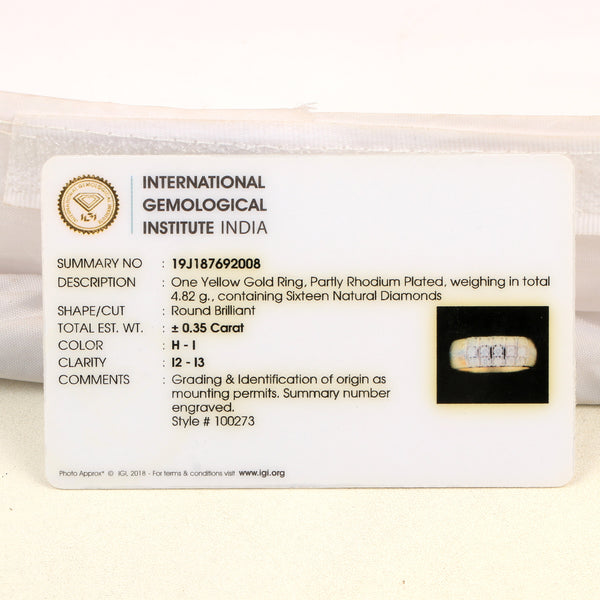 0.35 Ct Diamond Men's Ring 18K Gold IGI Certified H-I I1 Natural Diamond Ring