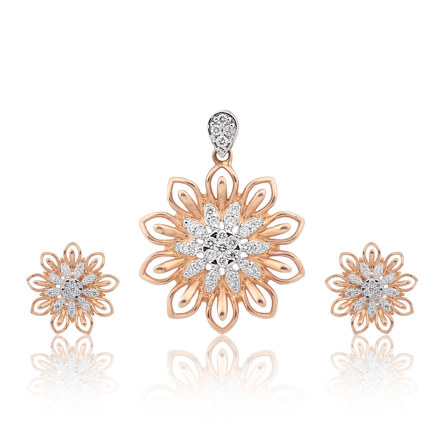 IGI Certified Diamond Pendant Necklace Set 0.71 CT 18K Gold Natural Diamonds