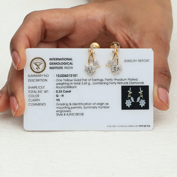 Natural Diamond Necklace Set with Earrings 18K Yellow Gold 1.60 Ct IGI Certified