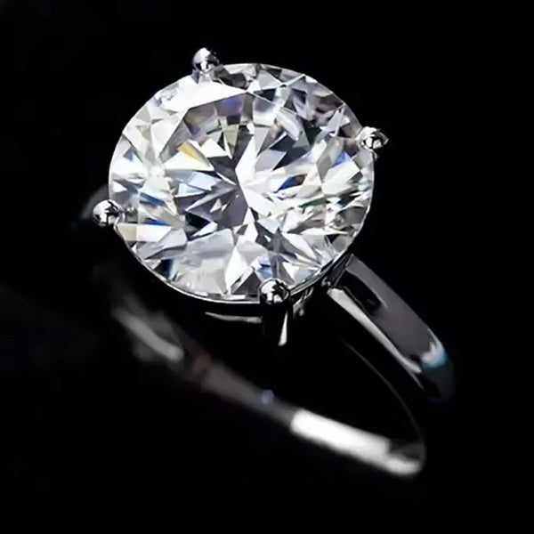 4.55 Ct White Moissanite Round Solitaire Ring - 925 Sterling Silver Gold Vermeil