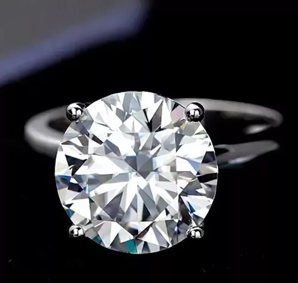 4.55 Ct White Moissanite Round Solitaire Ring - 925 Sterling Silver Gold Vermeil