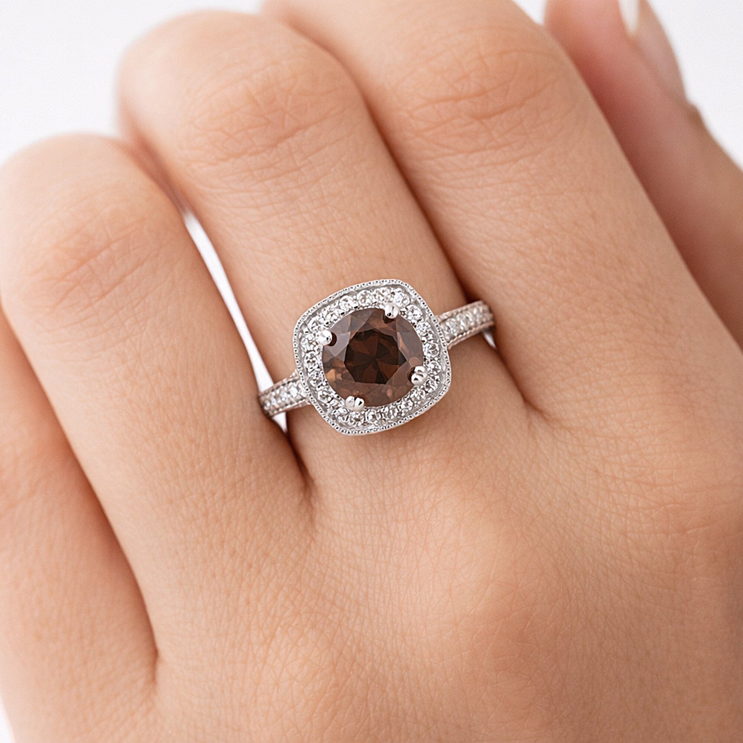1.2 Ct Round Cut Fancy Brown Lab Grown Diamond Ring - GEMHUB - View 6