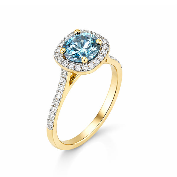 1.5 Ct Round Cut Fancy Vivid Blue Lab Grown Diamond Ring - GEMHUB - View 4