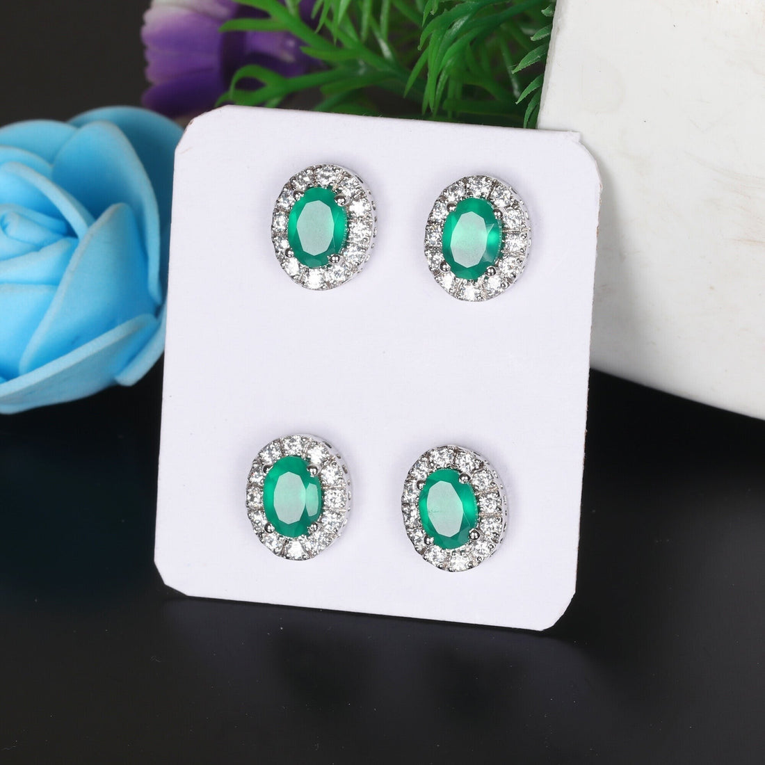 65 Ct Natural White Green Emerald Earrings - GEMHUB
