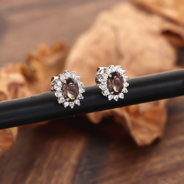 Back of smoky topaz earrings displaying 925 sterling silver post and ear nut