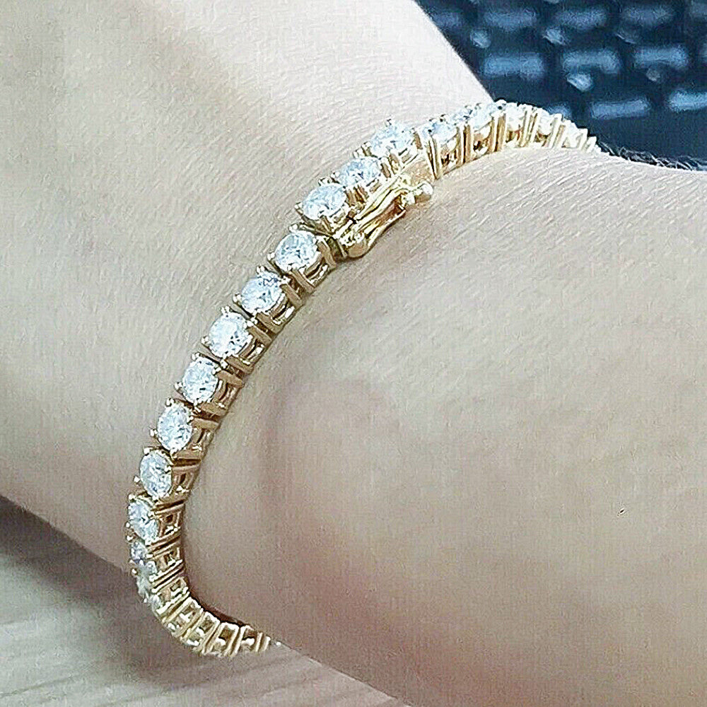 GH/VS Certified 6Ct Round Cut Sparkling Natural Diamond 14k Gold Tennis Bracelet - GEMHUB