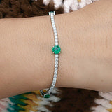 3Ct Round Certified Lab Grown/CVD Diamond & Green Emerald Station Tennis Bracelet 14k Yellow Gold - Image 2 - GEMHUB