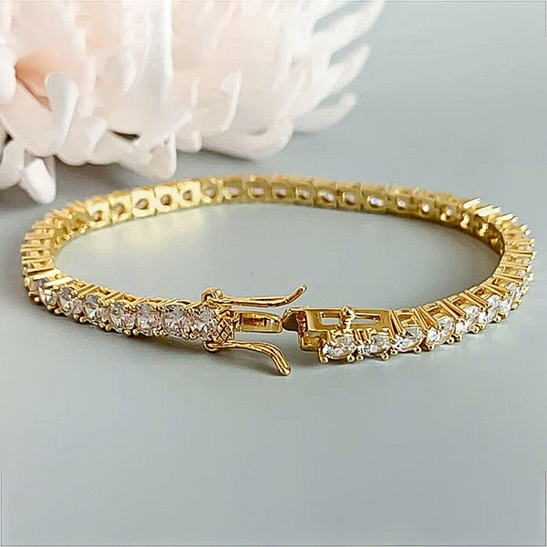 GDGL Certified 14k Yellow Gold 2.00CT Round Cut Natural Diamond Tennis Bracelet - GEMHUB