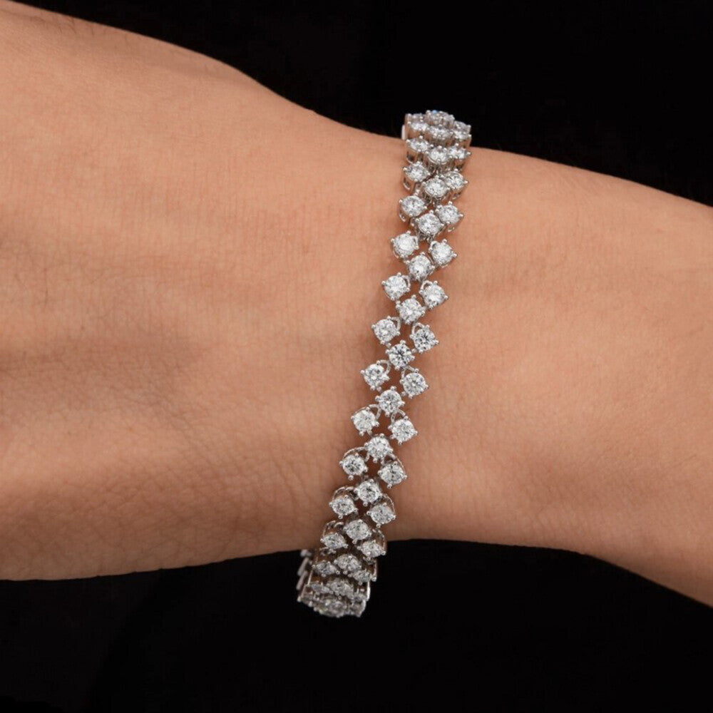 Solid 14K White Gold Round-Cut Certified Natural Diamond Tennis Bracelet Gift - GEMHUB