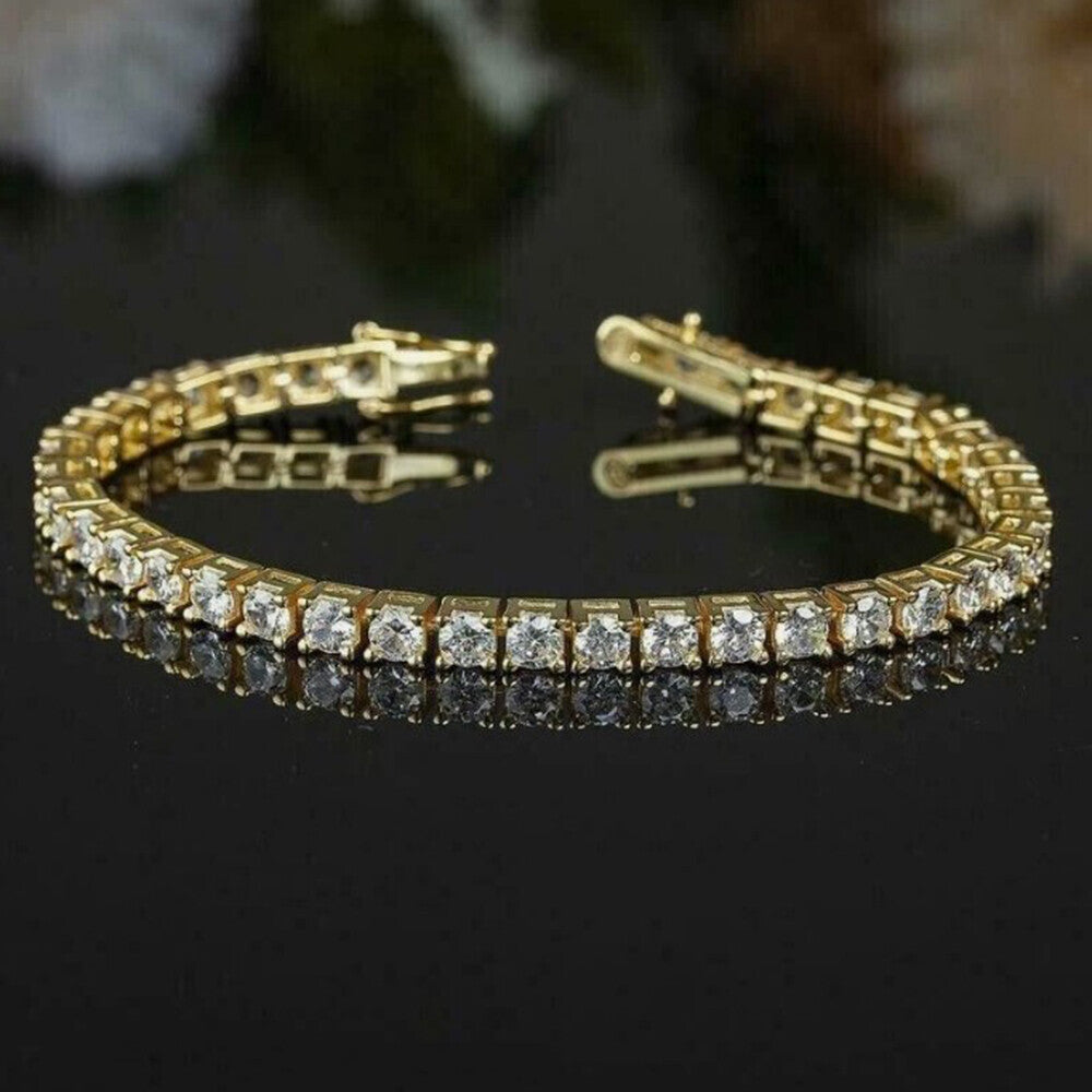Tennis Bracelet 5Ct Round GH SI Natural Diamond 14K Yellow Gold Wedding Proposal - GEMHUB
