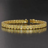 Bezel Set Emerald Fancy Vivid Yellow Lab-Grown Diamond Tennis Bracelet 14k Gold - GEMHUB