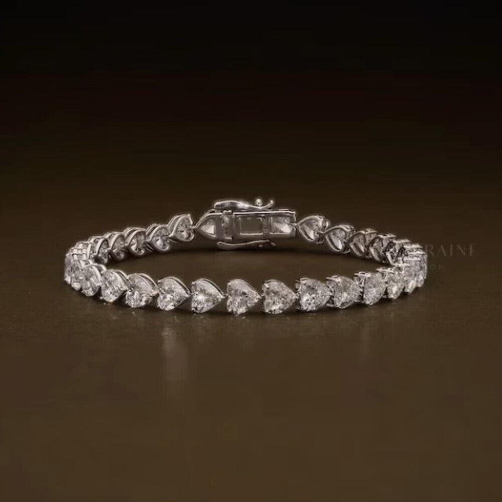 14K White Gold Heart-Cut Lab-Grown Diamond Tennis Bracelet Mother's Special Gift - Image 3 - GEMHUB