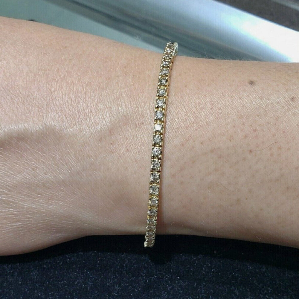 Tennis Bracelet 5Ct Round GH SI Natural Diamond 14K Yellow Gold Wedding Proposal - Image 3 - GEMHUB