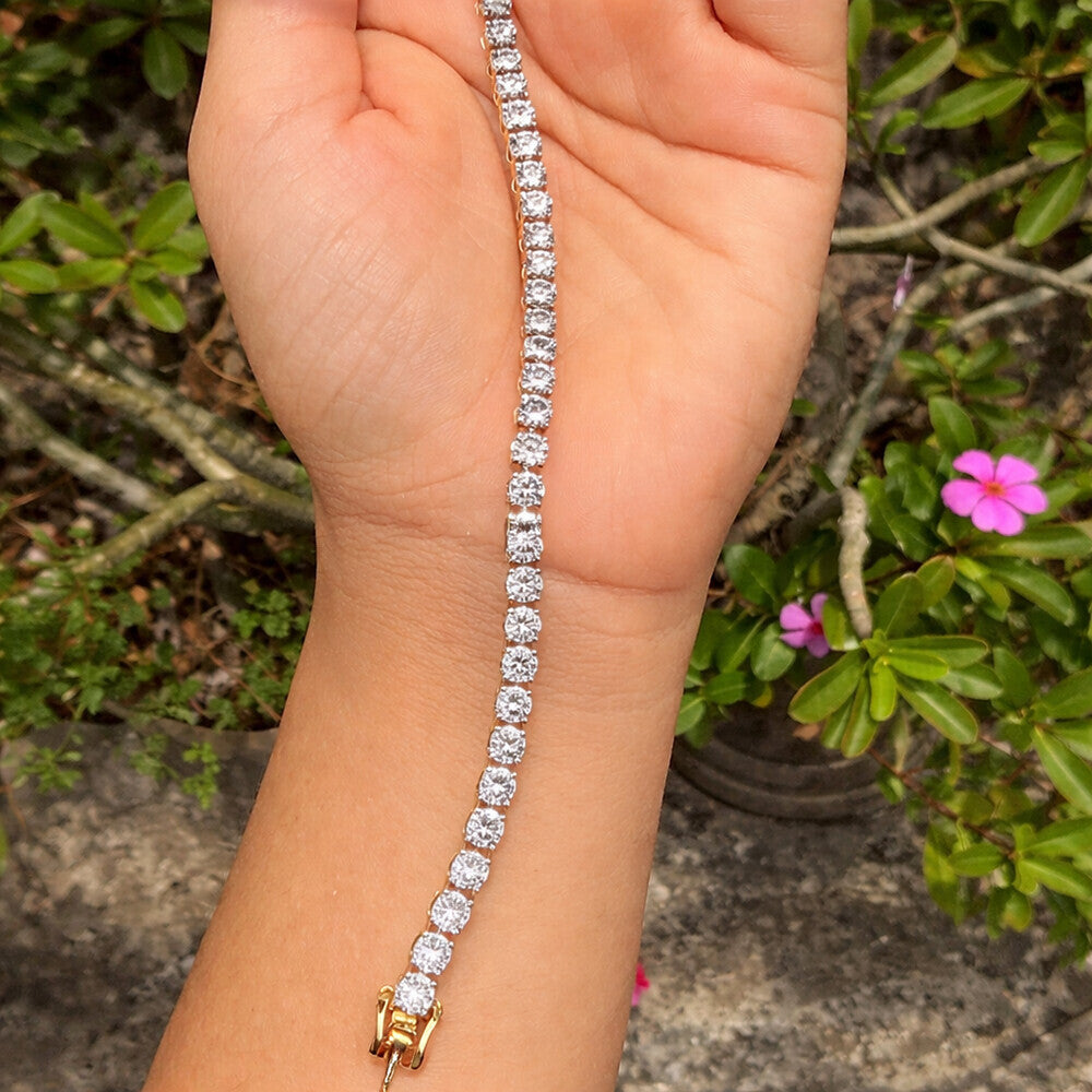 Solid 14k Yellow Gold 6CT Round Cut GDGL Natural Diamond Tennis Bracelet - Image 3 - GEMHUB