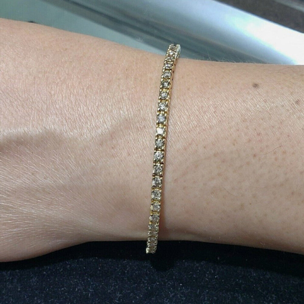 Tennis Bracelet 5Ct Round GH SI Natural Diamond 14K Yellow Gold Wedding Proposal - Image 2 - GEMHUB