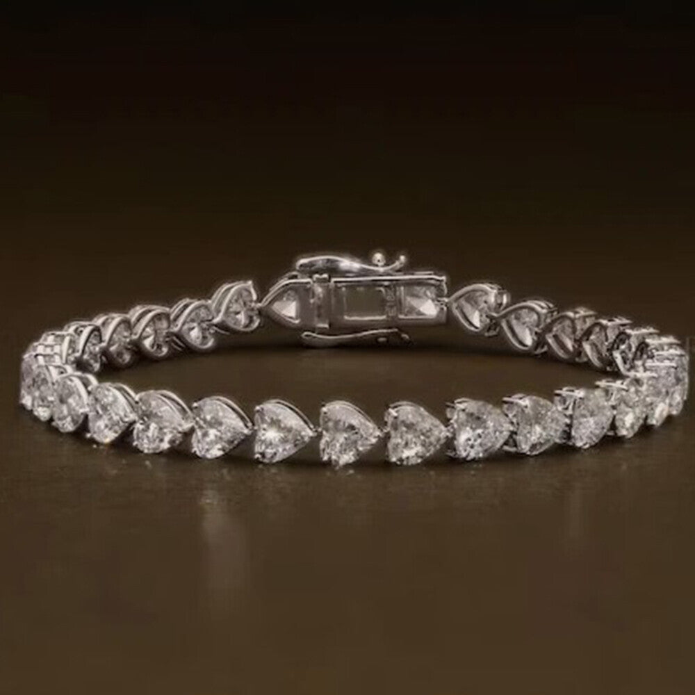 14K White Gold Heart-Cut Lab-Grown Diamond Tennis Bracelet Mother's Special Gift - GEMHUB