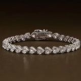14K White Gold Heart-Cut Lab-Grown Diamond Tennis Bracelet Mother's Special Gift - GEMHUB