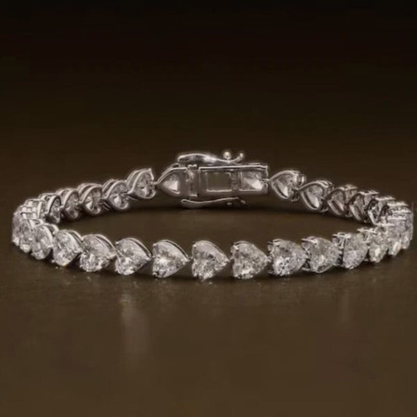 14K White Gold Heart-Cut Lab-Grown Diamond Tennis Bracelet Mother's Special Gift - GEMHUB