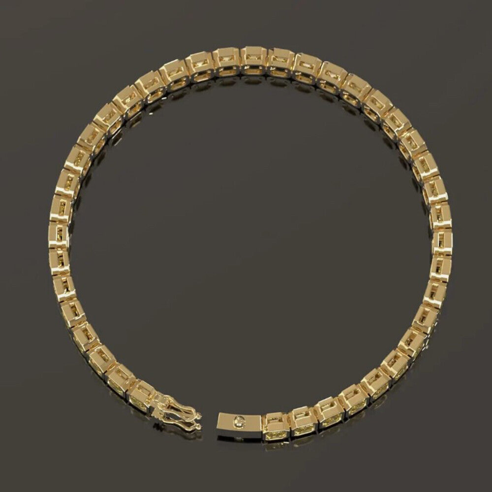 Bezel Set Emerald Fancy Vivid Yellow Lab-Grown Diamond Tennis Bracelet 14k Gold - Image 2 - GEMHUB