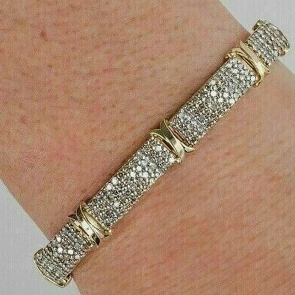 Round Cut Genuine Lab-Grown Diamond 9CT Statement Men's Bracelet 14k Yellow Gold - GEMHUB