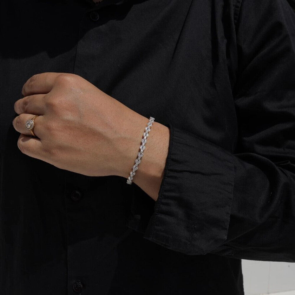 14K Yellow Gold Lab Grown Diamond Charm Tennis Bracelet Marquise Cut Minimalist - Image 3 - GEMHUB
