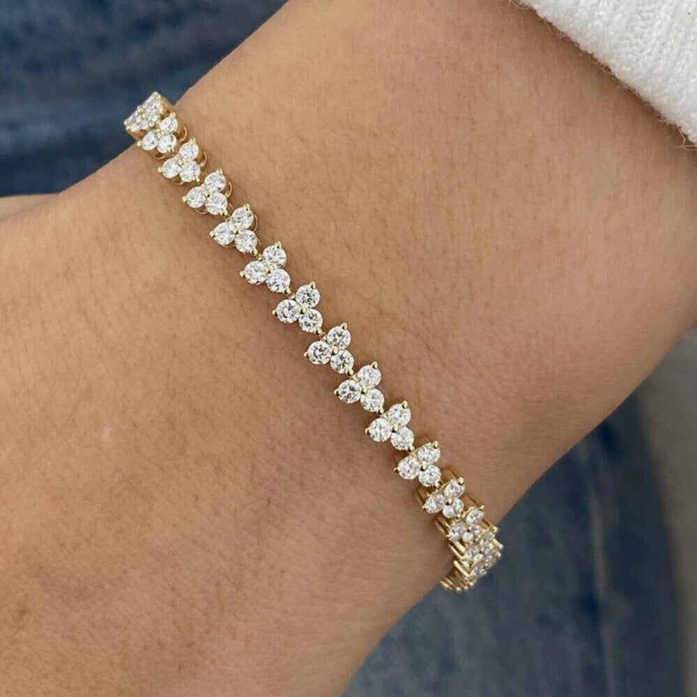 100% Natural Diamond Wedding Engagement 3-Stone Tennis Bracelet 14Kt Yellow Gold - GEMHUB