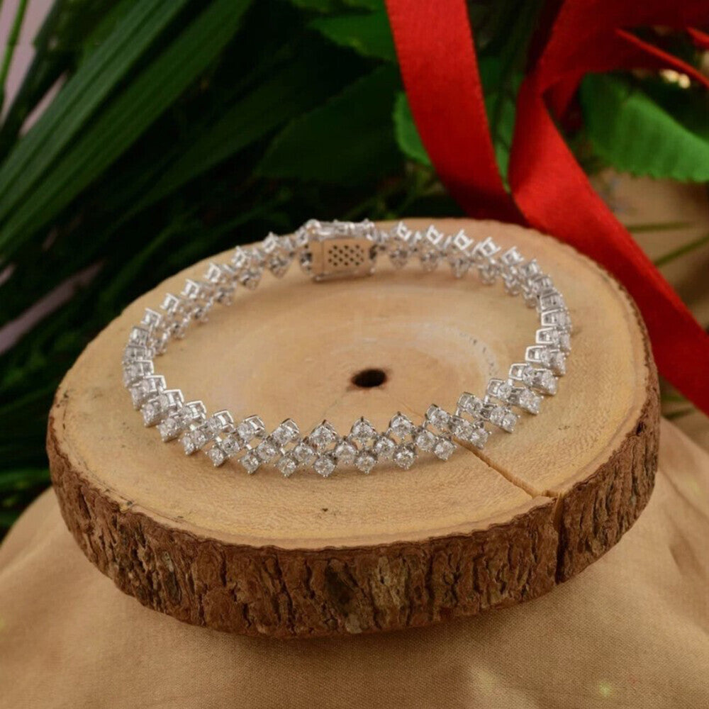 Solid 14K White Gold Round-Cut Certified Natural Diamond Tennis Bracelet Gift - Image 3 - GEMHUB