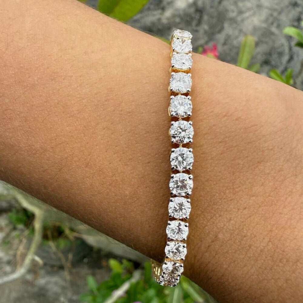 Solid 14k Yellow Gold 6CT Round Cut GDGL Natural Diamond Tennis Bracelet - Image 2 - GEMHUB