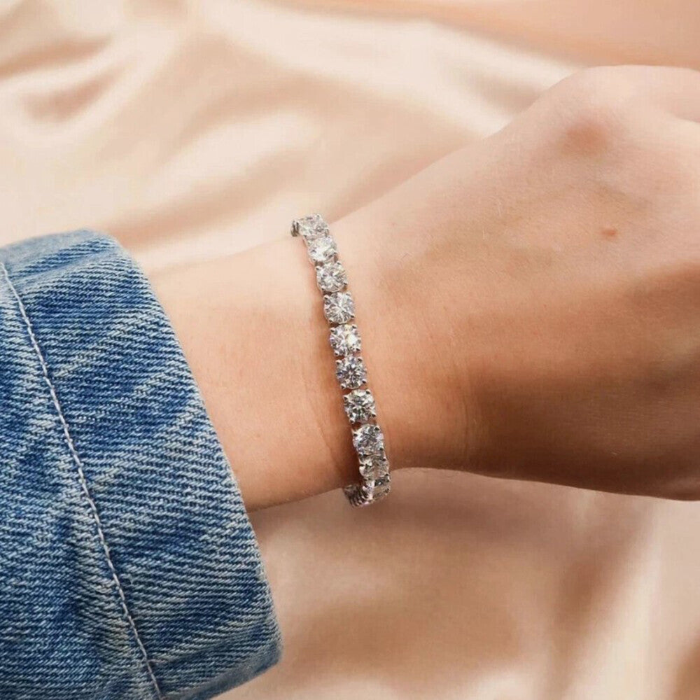 9.50Ct Round Certified Natural Diamond Tennis Bracelet 14k White Gold GIA Passed - GEMHUB