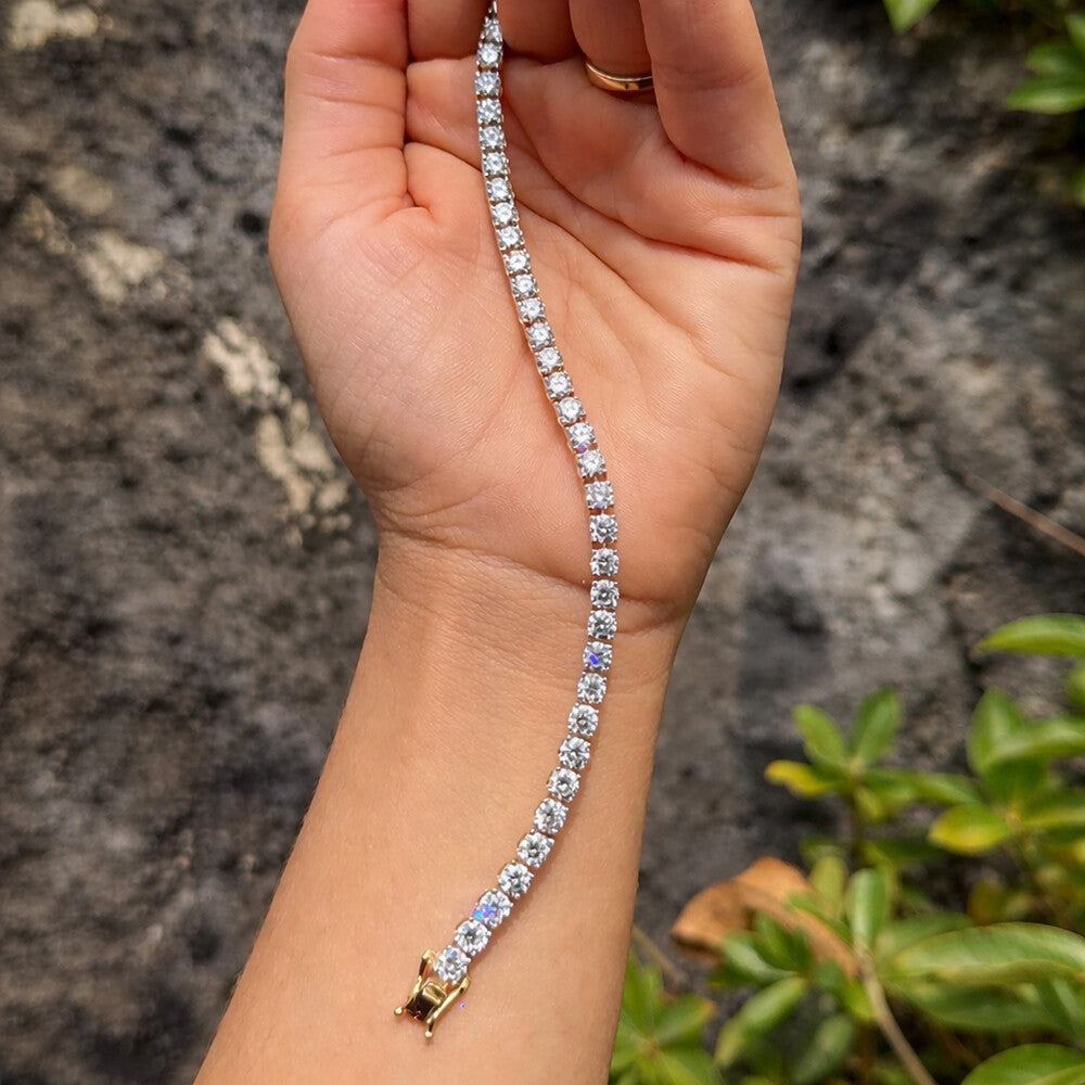 Solid 14k Yellow Gold 6CT Round Cut GDGL Natural Diamond Tennis Bracelet - Image 4 - GEMHUB