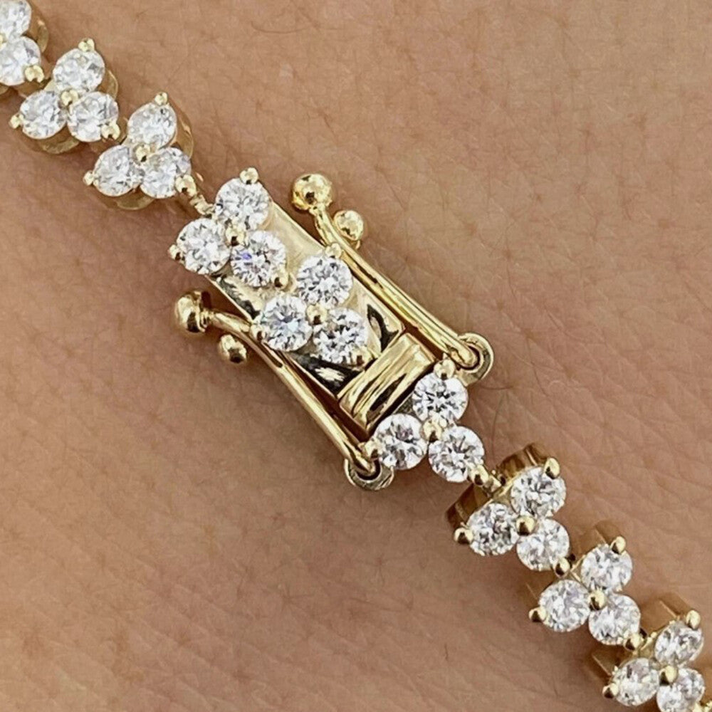 100% Natural Diamond Wedding Engagement 3-Stone Tennis Bracelet 14Kt Yellow Gold - Image 4 - GEMHUB