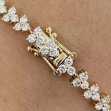 100% Natural Diamond Wedding Engagement 3-Stone Tennis Bracelet 14Kt Yellow Gold - Image 4 - GEMHUB