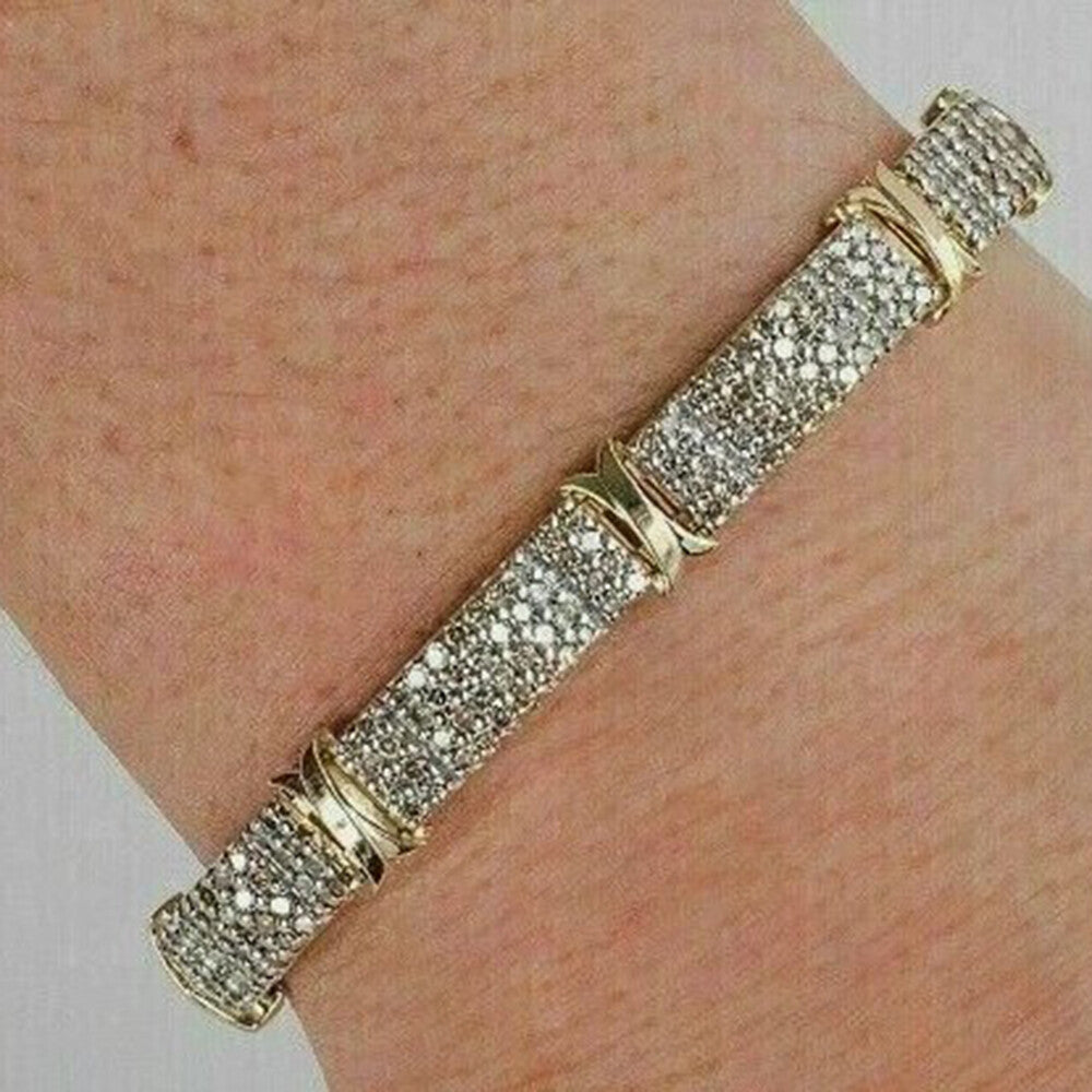 Round Cut Genuine Lab-Grown Diamond 9CT Statement Men's Bracelet 14k Yellow Gold - Image 4 - GEMHUB