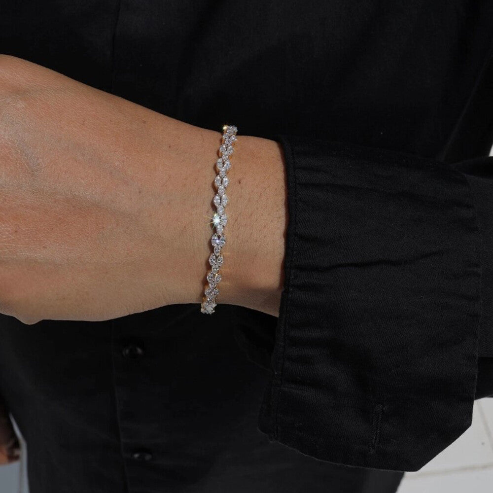 14K Yellow Gold Lab Grown Diamond Charm Tennis Bracelet Marquise Cut Minimalist - Image 4 - GEMHUB