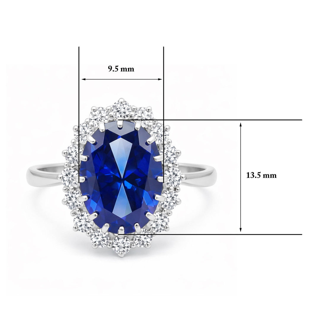 5 Ct Lab-Created Blue Sapphire Oval Cut Ring, 925 Sterling Silver, White Gold Finish - GEMHUB (view 7)