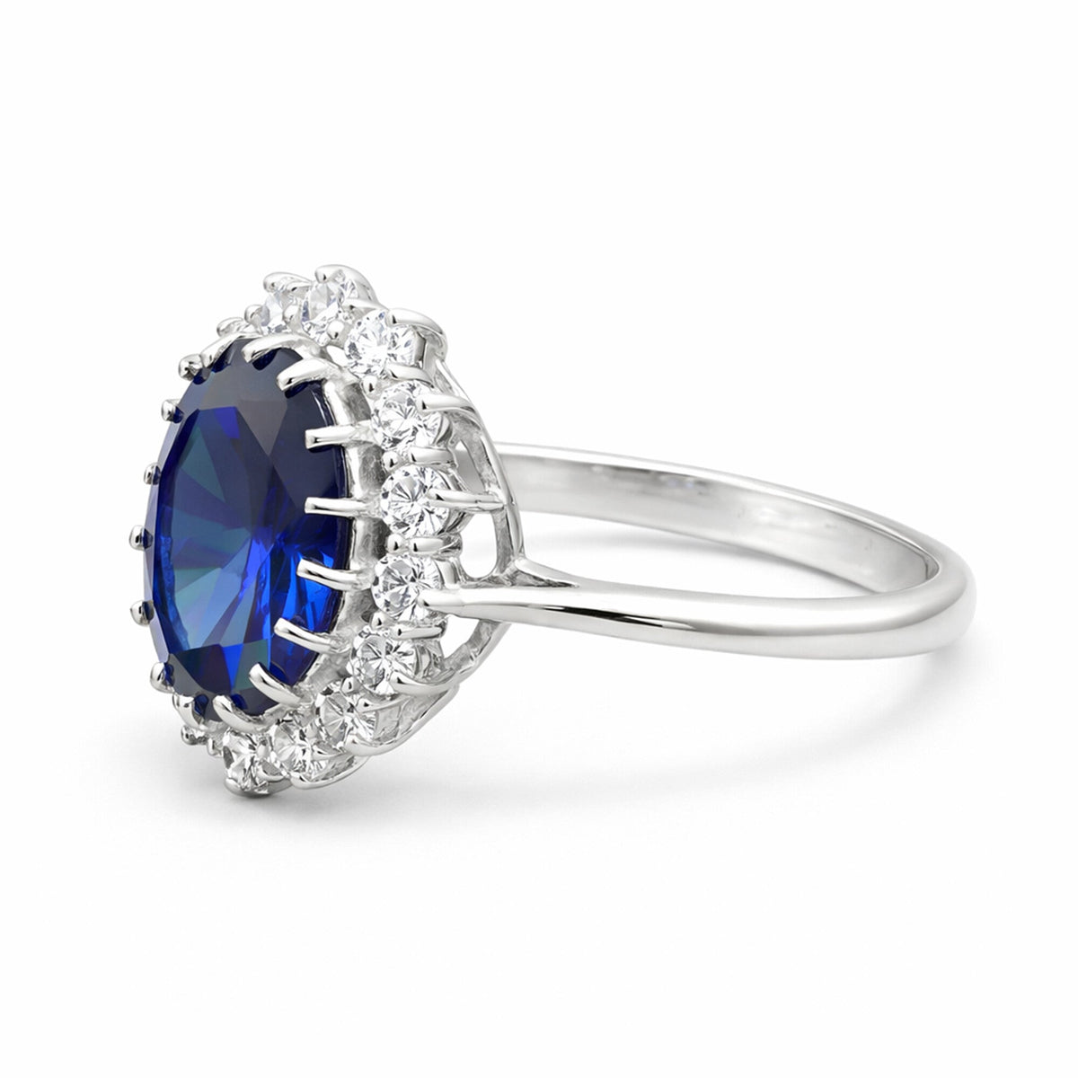 5 Ct Lab-Created Blue Sapphire Oval Cut Ring, 925 Sterling Silver, White Gold Finish - GEMHUB (view 2)