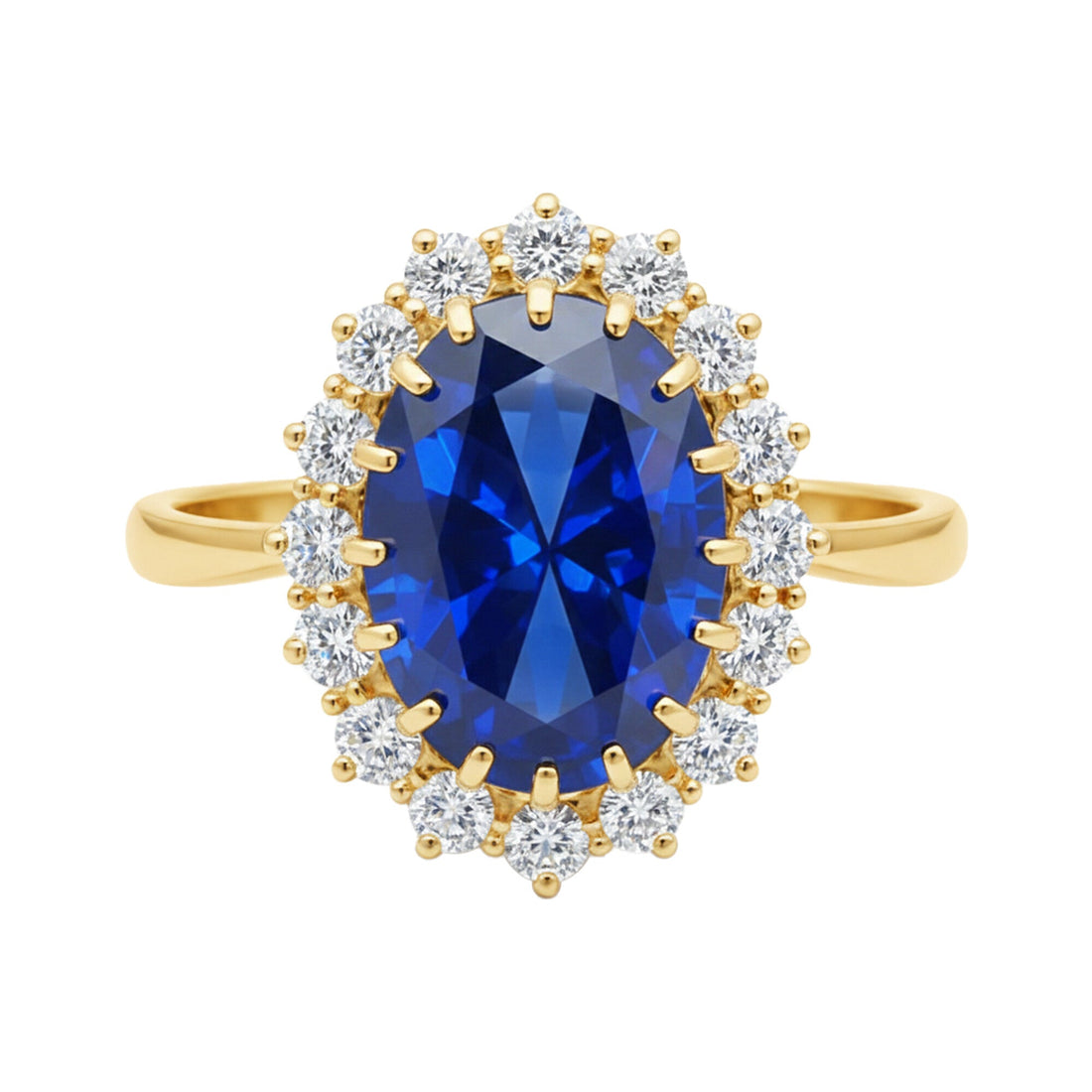 5 Ct Lab-Created Blue Sapphire Oval Cut Ring, 925 Sterling Silver, Yellow Gold Finish - GEMHUB (view 1)