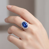 5 Ct Lab-Created Blue Sapphire Oval Cut Ring, 925 Sterling Silver, White Gold Finish - GEMHUB (view 4)